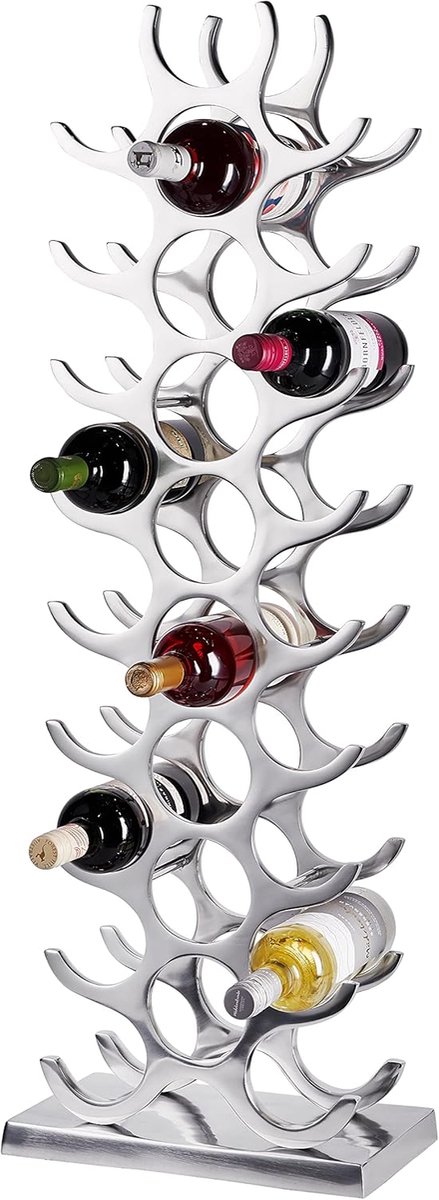 Thijox - Luxe Wijnrek Aluminium Zilver - Modern Flessenrek voor 27 Flessen - XL Wijnstandaard - Perfect voor Keuken en Wijnkelder