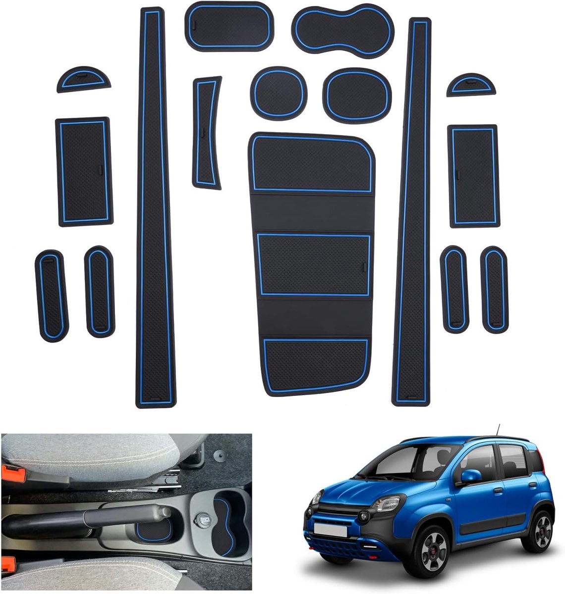Rubbermatten voor Center Console en Door Seam voor Fiat Panda City Cross/Hybrid 2021-2025 - Bescherming, Stijl en Comfort (Blauw)