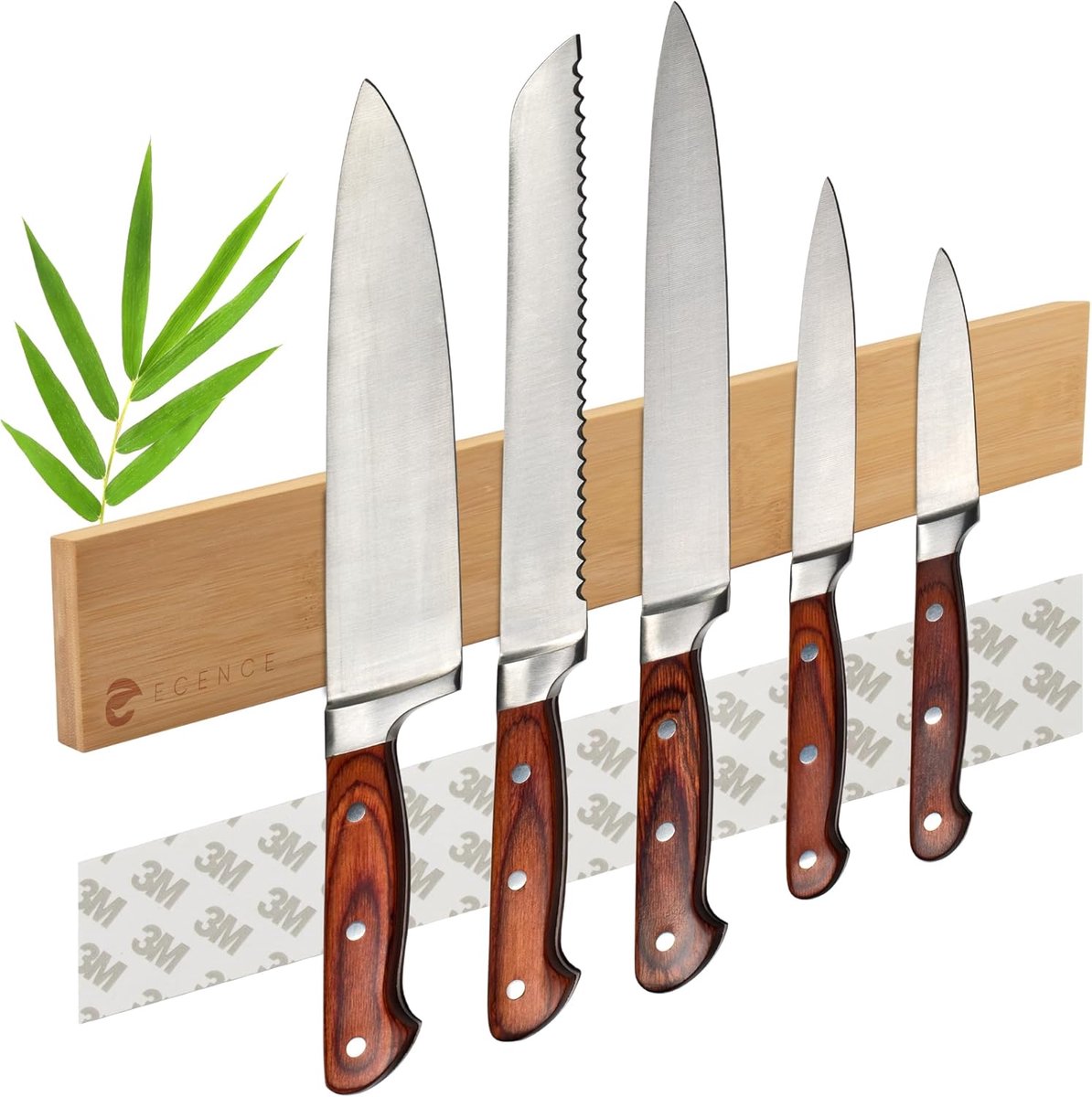 Thijox - Magnetische Messenstrip Bamboe 40cm - Wandmontage / Zelfklevend - Messenhouder met Sterke Magneet - Gereedschapstrip / Sleutelhouder voor Keu