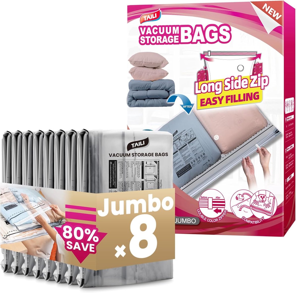 SnelShoppen - Vacuum opbergtassen voor dekbed en dekens 3 stuks - Ruimtebesparend, waterdicht, herbruikbaar, ideaal voor thuis, opslag, reizen, 100% p