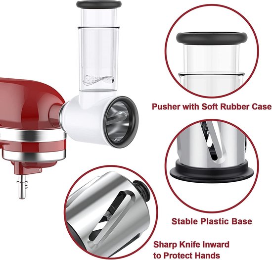 Thijox - Groentesnijder voor KitchenAid Keukenmachine - Snijder Versnipperaar Hulpstuk - Kaasrasp Set - Wit - Keukenaccessoire voor Groenten en Kaas — afbeelding 5