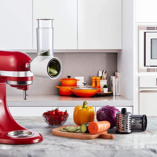 Thijox - Groentesnijder voor KitchenAid Keukenmachine - Snijder Versnipperaar Hulpstuk - Kaasrasp Set - Wit - Keukenaccessoire voor Groenten en Kaas — afbeelding 4