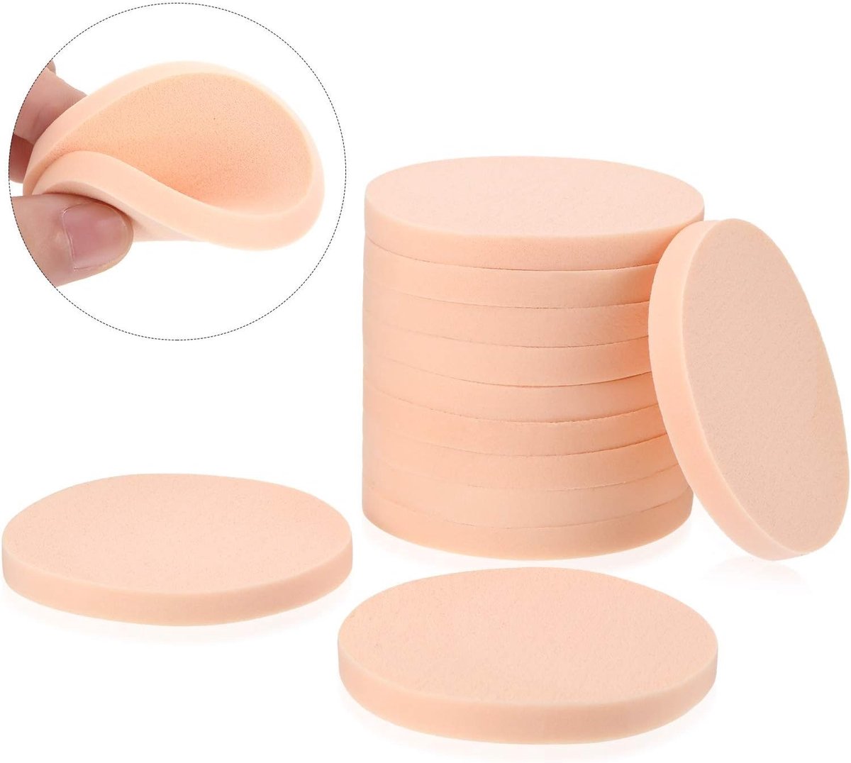 SnelShoppen - 12 Packs Set Face Painting Sponges - Makeup Sponge Puff voor Volwassenen - Unisex Foam Sponges - Rond - Beige - Perfect voor Feest,