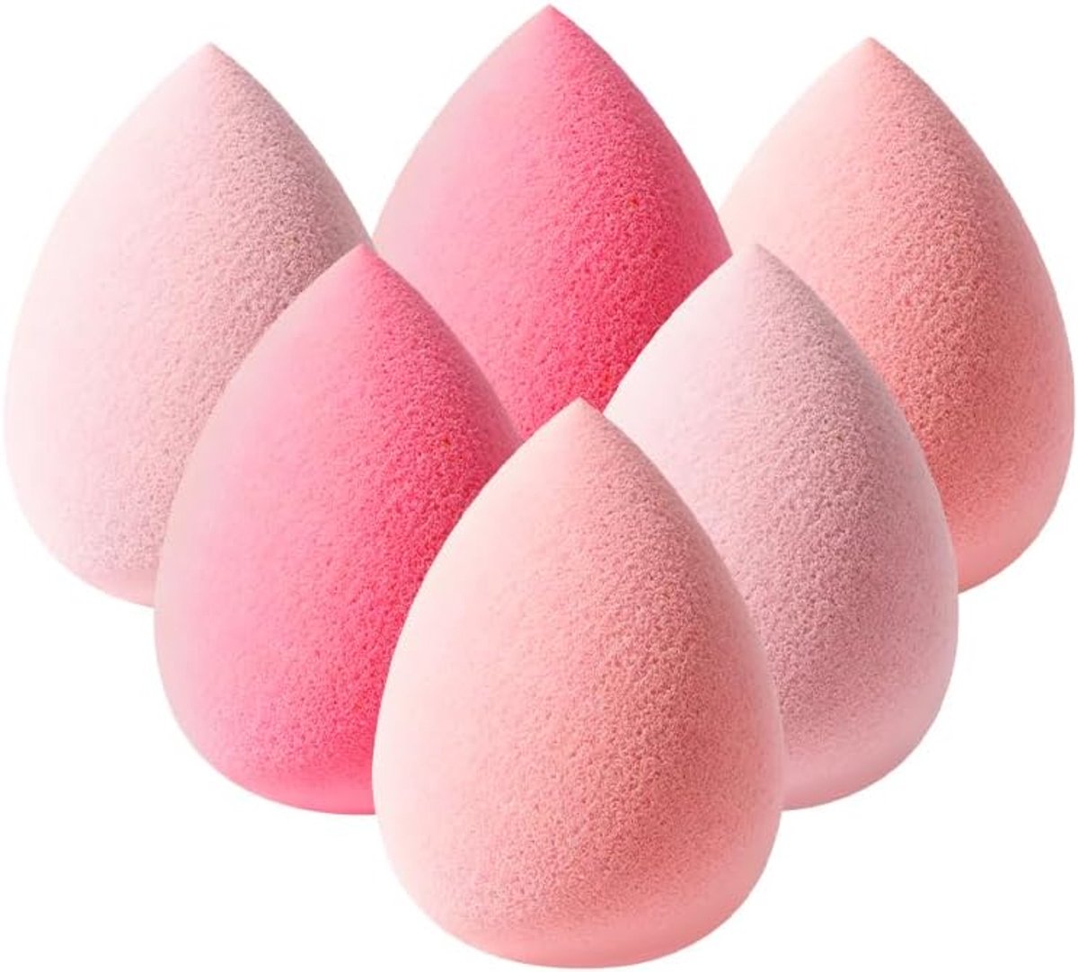 Thijox - Make Up Spons Set 6 Stuks Roze Kleurovergang - Zachte Druppelvormige Makeup Sponge voor Foundation, Concealer en Poeder - Hygiënische Poeders