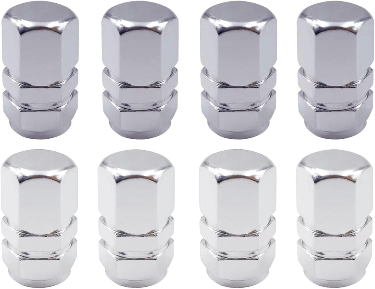 Set van 8 Stuks Aluminium Ventieldoppen - Universele Stofdichte Doppen voor Auto's, Motoren en Fietsen (Wit, Grijs)