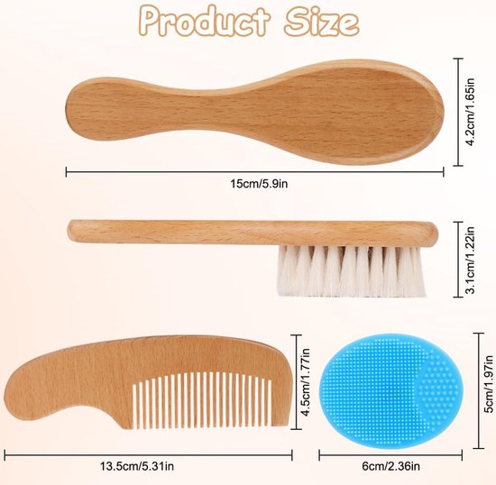 Thijox - Beugo Baby Haarborstel 3-delige Set met Houten Borstel, Geitenharen, Kam en Siliconen Borstel voor Peuters, Zachte Borstels voor Pasgeboren J van Thijox — afbeelding 5