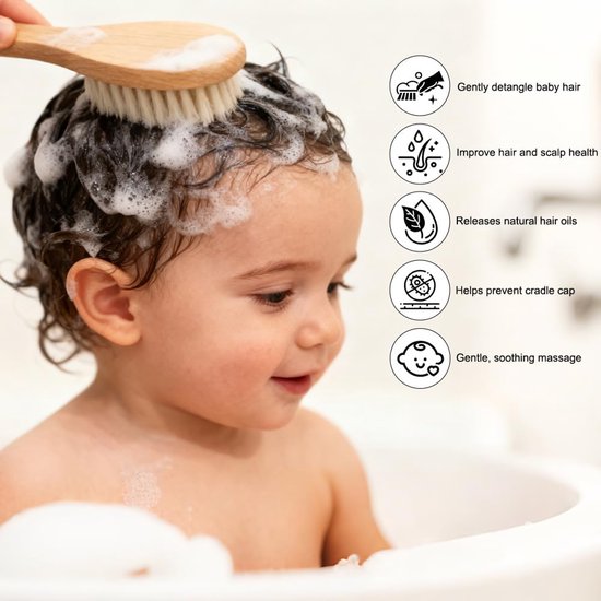 Thijox - Beugo Baby Haarborstel 3-delige Set met Houten Borstel, Geitenharen, Kam en Siliconen Borstel voor Peuters, Zachte Borstels voor Pasgeboren J van Thijox — afbeelding 4