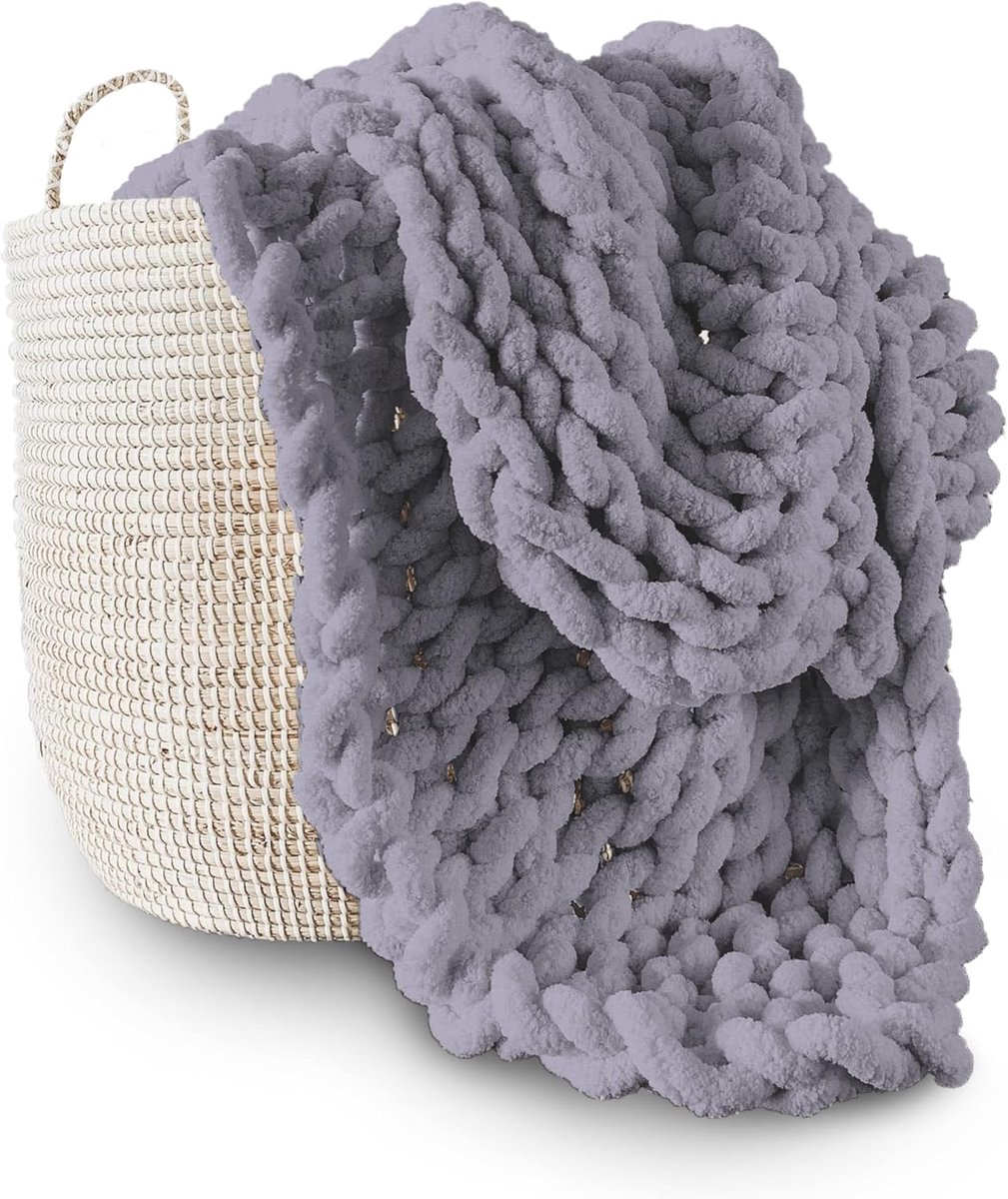 SnelShoppen - Chunky Knit Dekentje | 100% Handgeweven Jumbo Chenille Garens (30 x 40 Inch, Paars Grijs) voor Cozy Comfort, Woonkamer, Slaapkamer, en C