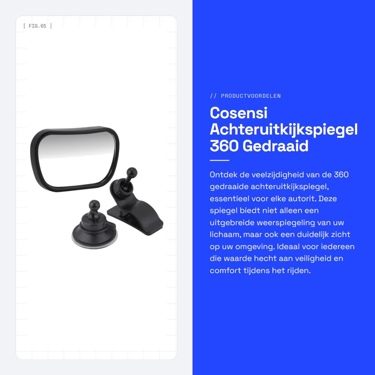 Dailygoods- Achteruitkijkspiegel 360° Gedraaid - Duidelijke Weerspiegeling - Compatibel met Diverse Auto's - Hoogwaardige Beeldkwaliteit - Verhoogd Comfort - Groot Spiegelformaat - Autospiegel