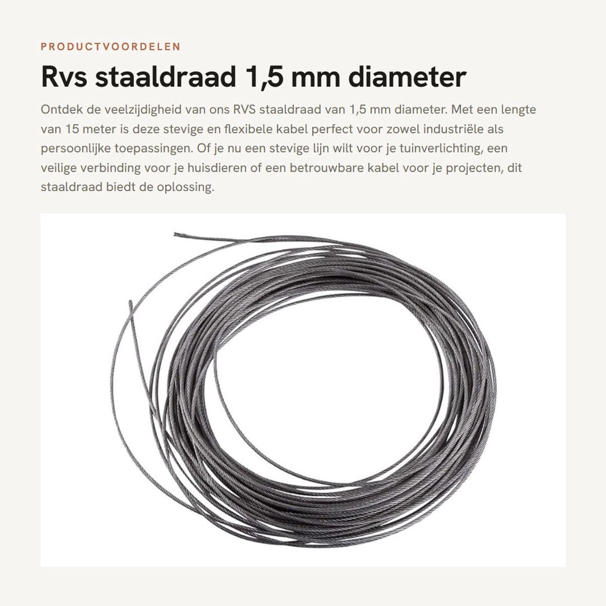 Dailygoods- Staaldraad 1,5 mm - 15 Meter - RVS 304 - Hoge Temperatuurbestendigheid - 7x7 Constructie - Veelzijdig Gebruik - Staalkabel