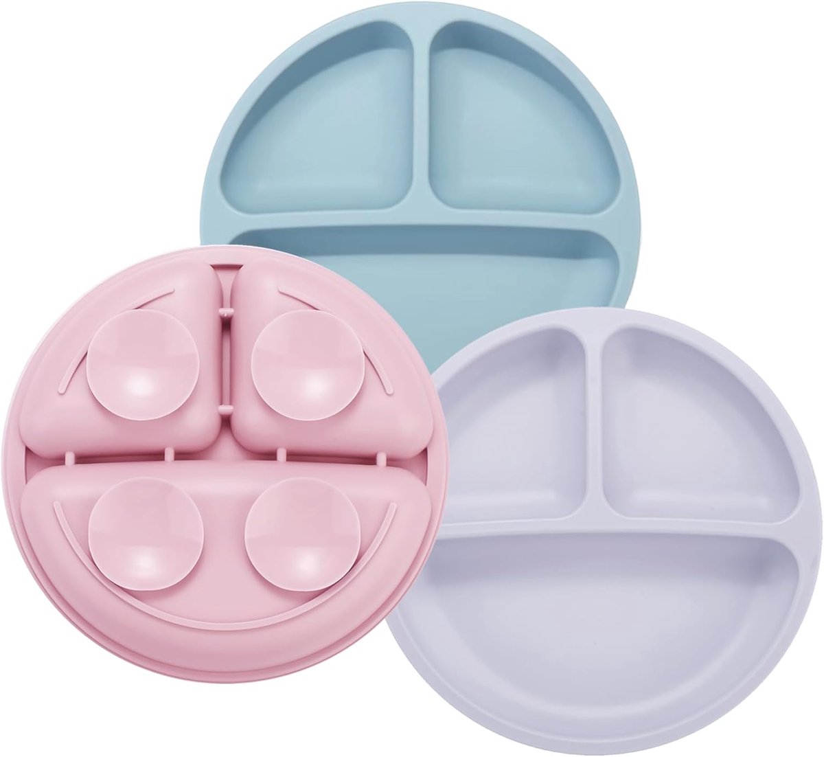 Thijox - PandaEar Bord met Zuignap voor Kinderen - 3 Sets Siliconen Antislip Borden - Vaatwasser- en Magnetronsafe - Roze, Paars, Blauw - Ideaal voor