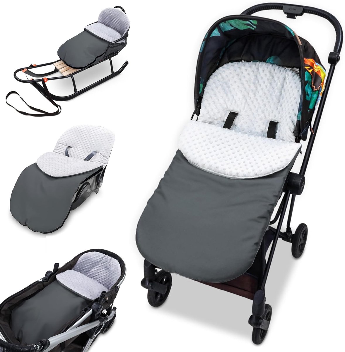SnelShoppen - Winter Footmuff Stroller en Buggy 90x45cm - Warm Inlay Dekentje Baby Accessoire Minky Oeko-Tex Donkergrijs - Bescherming tegen Koude, Wi