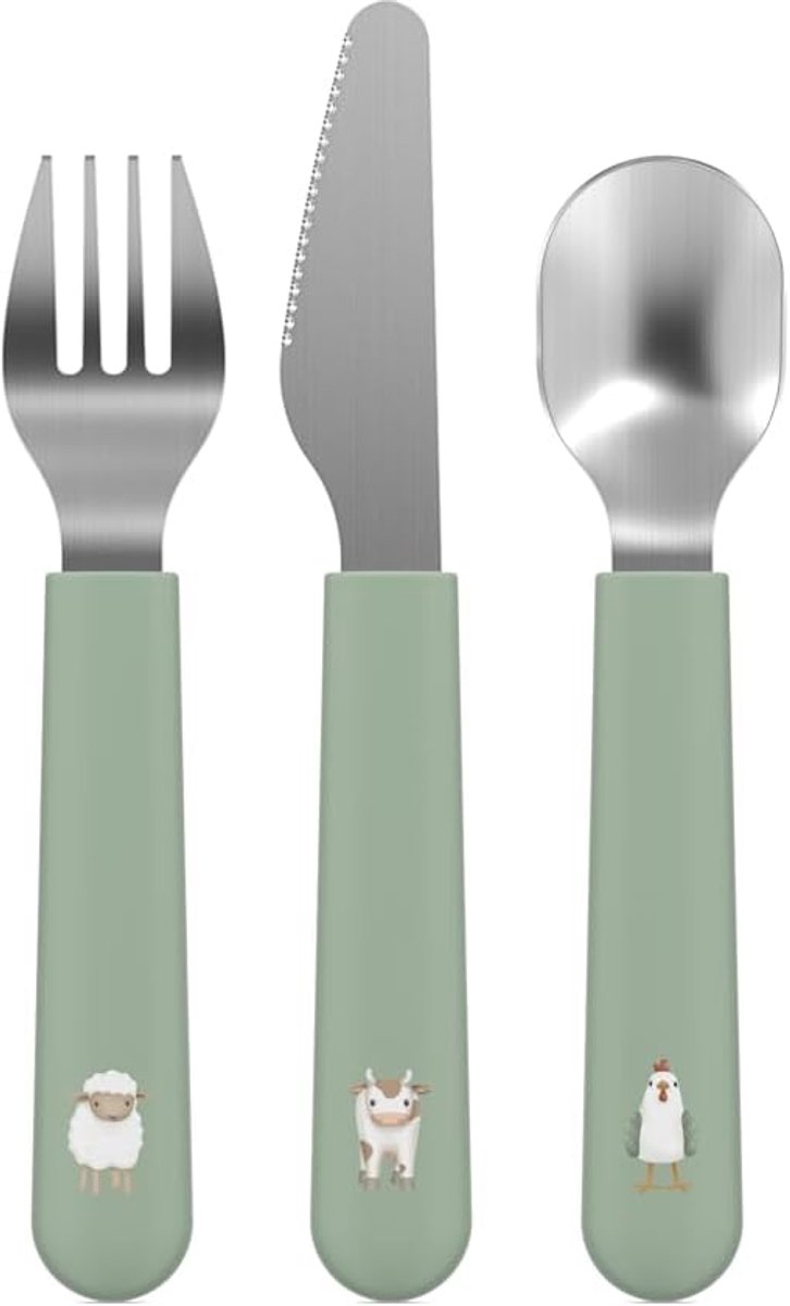 Thijox - Kinderbestekset 3-delig Mepal Mio - Little Farm - Veilig Mes en Vork voor Kinderen - Kleurrijk en Geschikt voor Feestjes, Thuis en Op Reis