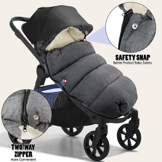 Thijox - Thermo-voetenzak voor Kinderwagen en Buggy, Fleece Voering, Machinewasbaar, Afneembaar, Geschikt voor 3- en 5-punts Gordel, Ideaal voor Winte van Thijox — afbeelding 5