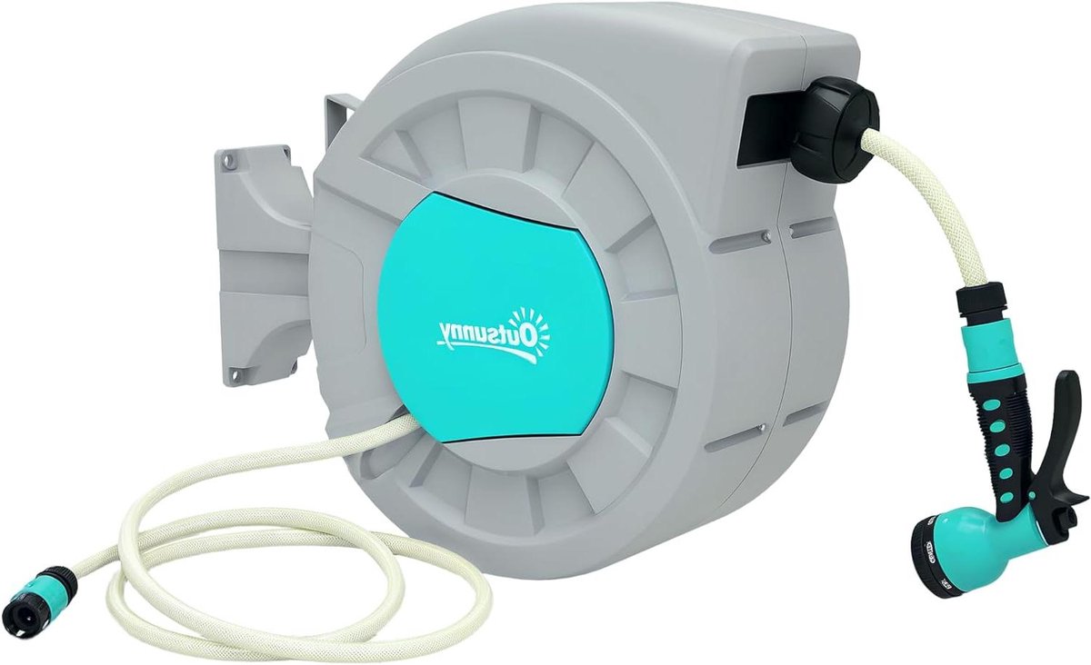 Slanghaspel Tuinslang - Automatische oproller - Water geven tuin - 180 graden zwenkbaar - 30 meter slang - Groen grijs