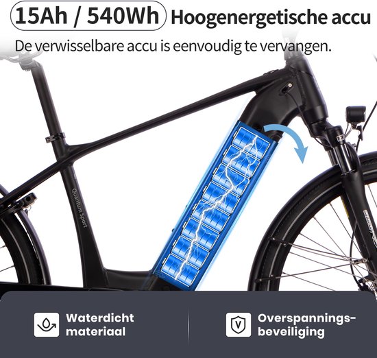 SAXXX 28 inch elektrische fiets - Trekking E-bike - 250W middenmotor - 80Nm koppel - 36V 540Wh lithium accu - tot 110 km actieradius - SHIMANO Deore 10 versnellingen - CST anti-lek banden - hydraulische schijfremmen - zwart van Saxxx — afbeelding 3