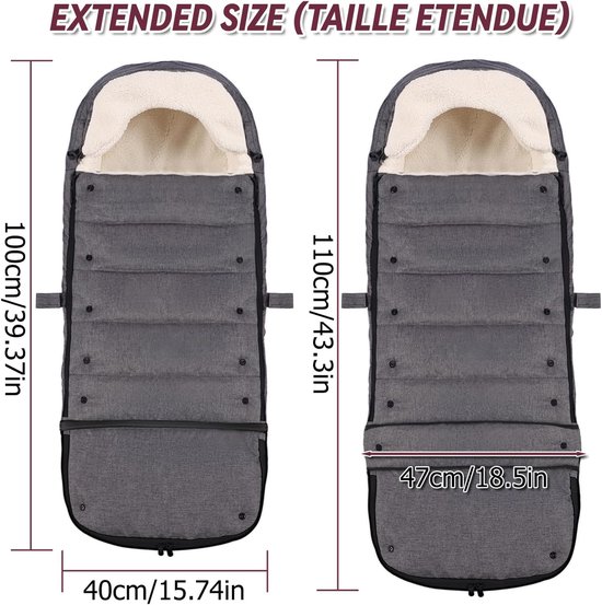 Voetenzak voor kinderwagen, voetenzak voor de winter, uitbreidbare lengte, ergonomisch design, voetenzak, buggy, kindervoetenzak, babyvoetenzak voor kinderwagen (grijs) — afbeelding 4