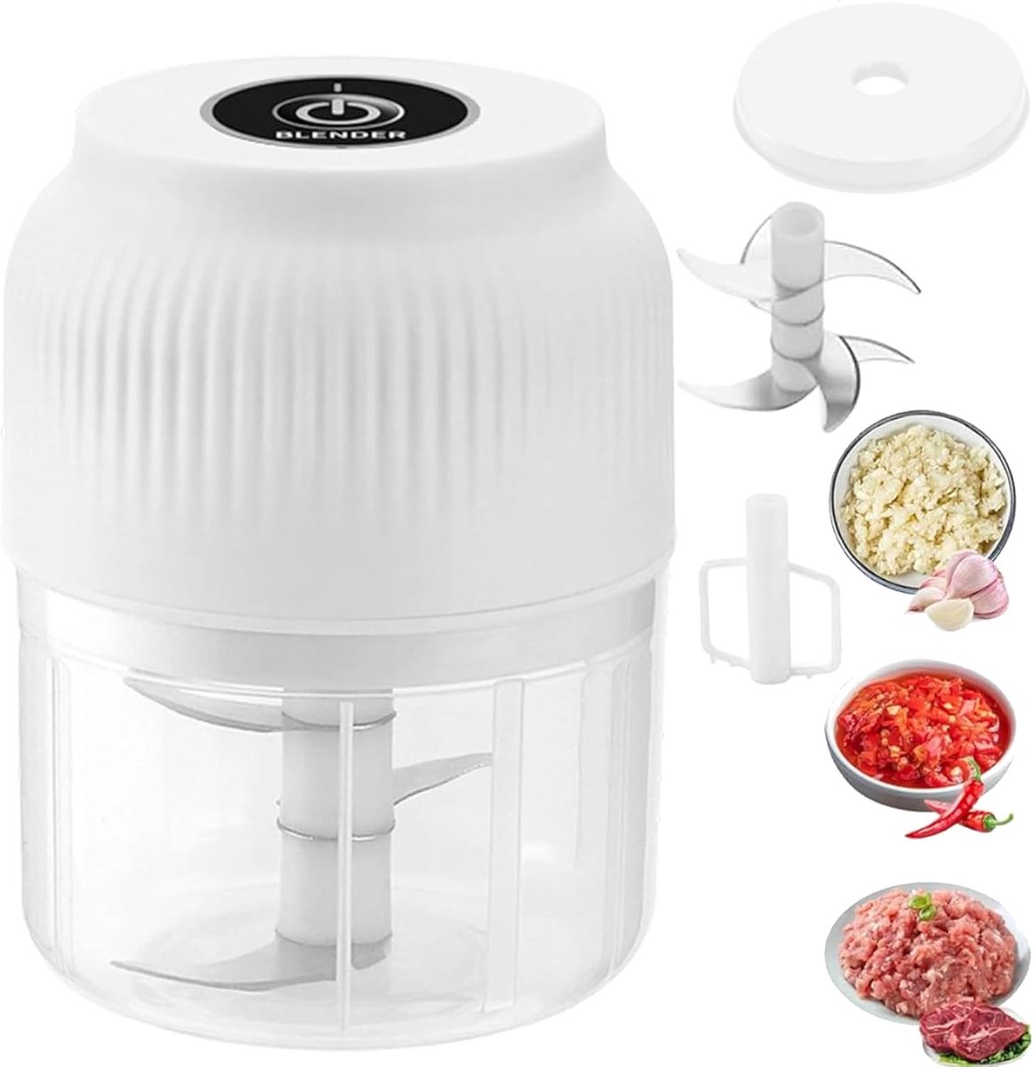 VHV - Hakmolen - Elektrische Knoflookpers 350 ml - 6 Messen - Wit - Voor Keuken