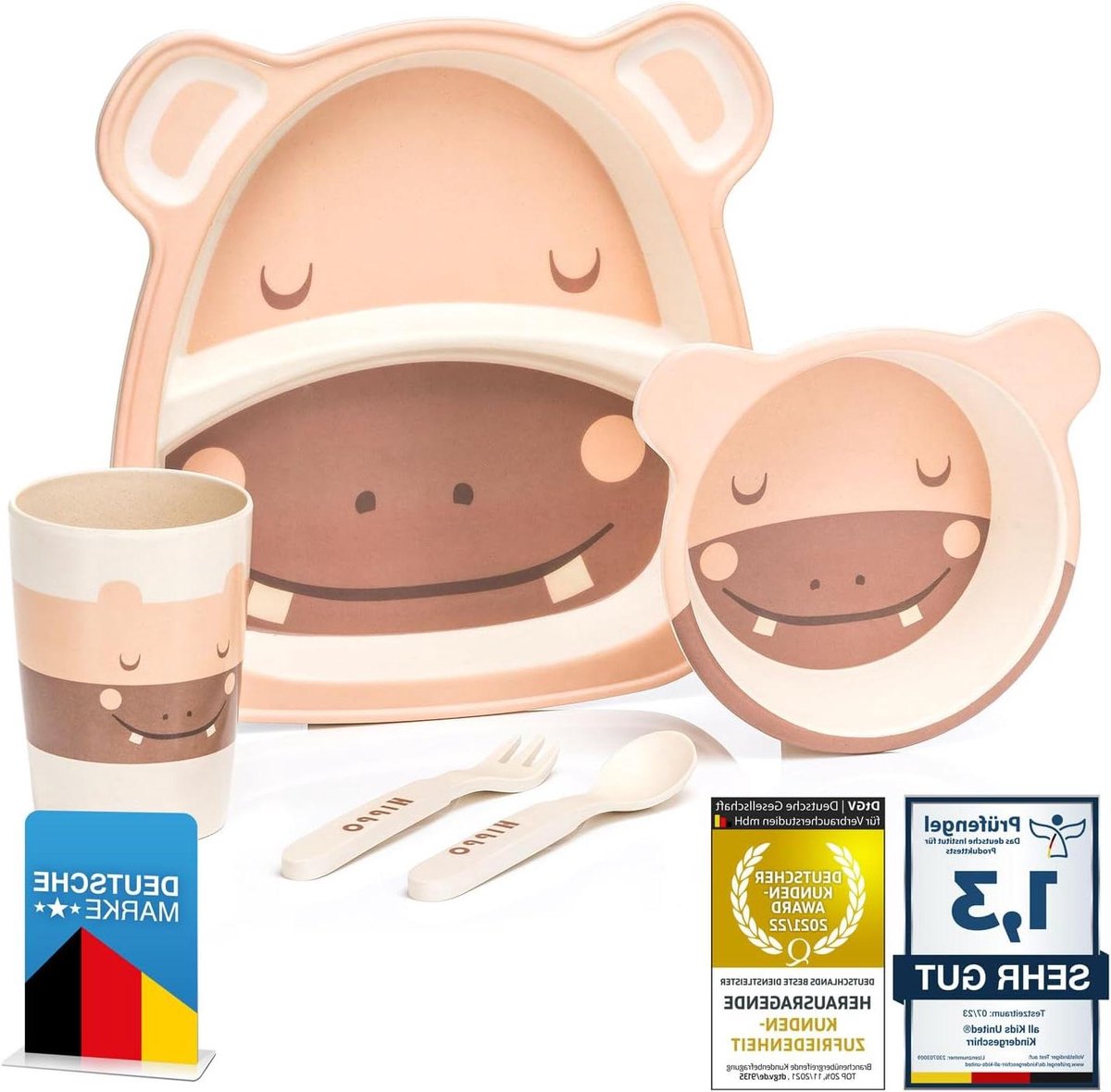 Kinderservies Set - Dierenprint Servies - Zelfstandig Eten - BPA-vrij Materiaal - 5 Delig - Nijlpaard
