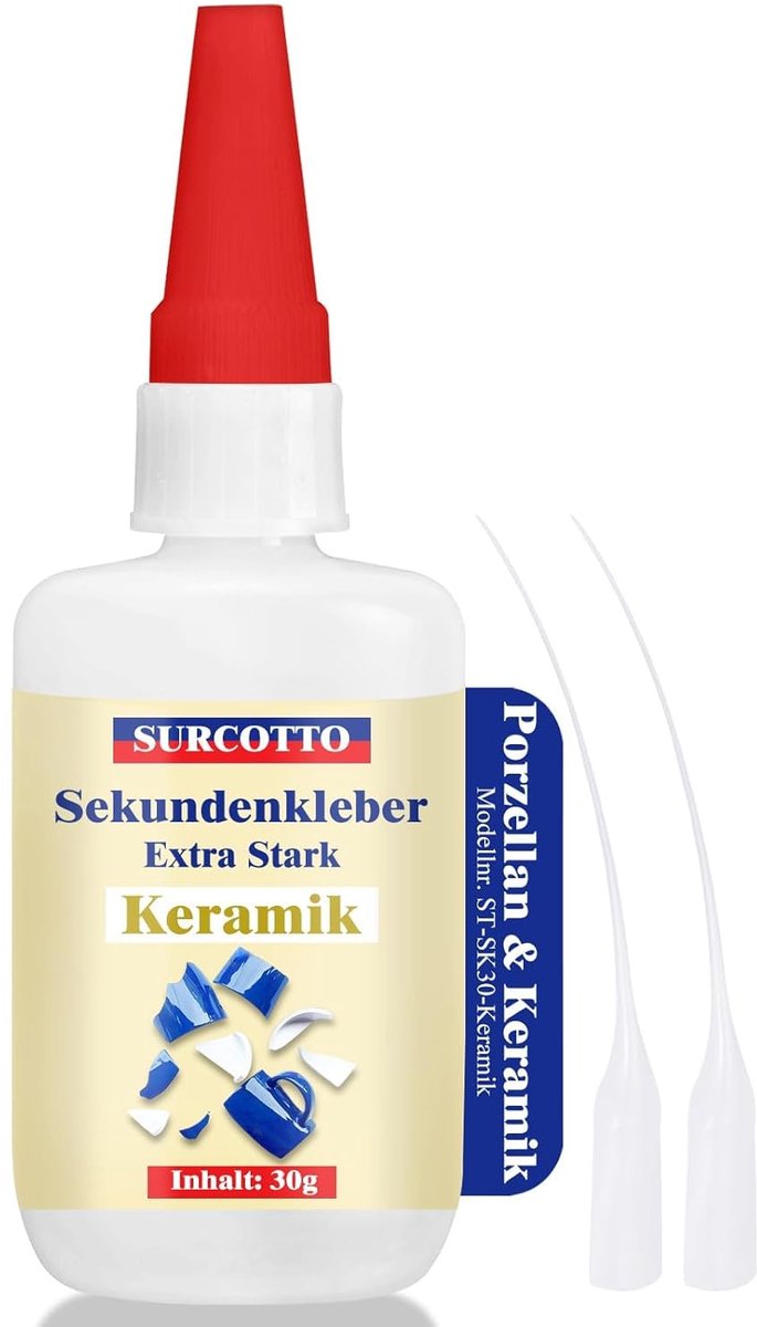 Thijox - Surcotto Secondelijm voor Keramiek en Porselein, Extra Sterk, 30 g, Vaatwasmachinebestendig, Reparatielijm voor Keramiek, Porselein, Klei en