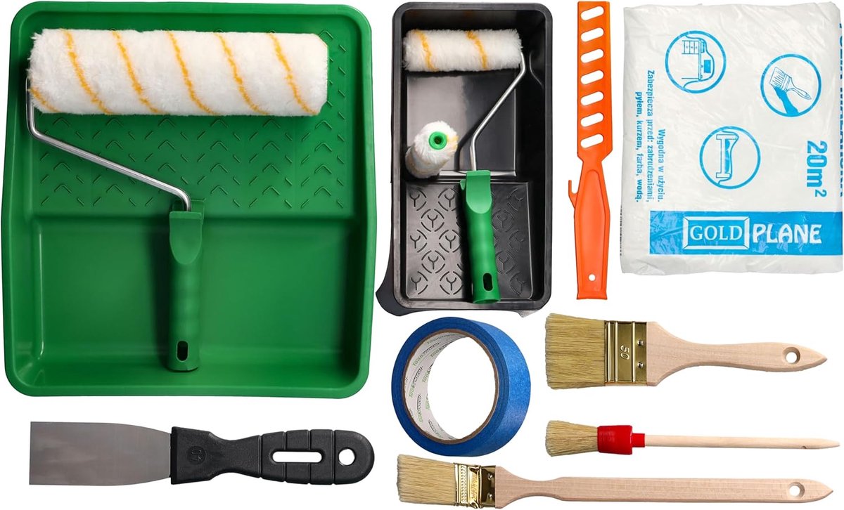 Thijox - ToolSpace Paint Kit 13 delig - Compleet met 2x verfrollers, verfbak, 3x kwasten, verfroerder, rakel, tape, folie - Perfect voor opknappen en