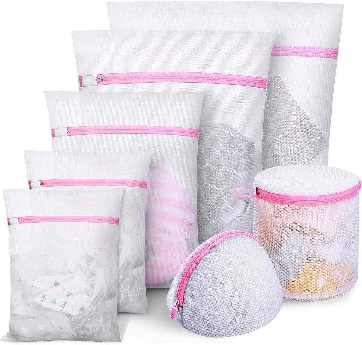 Thijox - Set van 7 Waszakken, Wasnetten met Hoogwaardige Ritssluiting, Opbergtas voor Onderweg, Ideaal voor Fijne Was, Ondergoed, Lingerie, Blouses, B