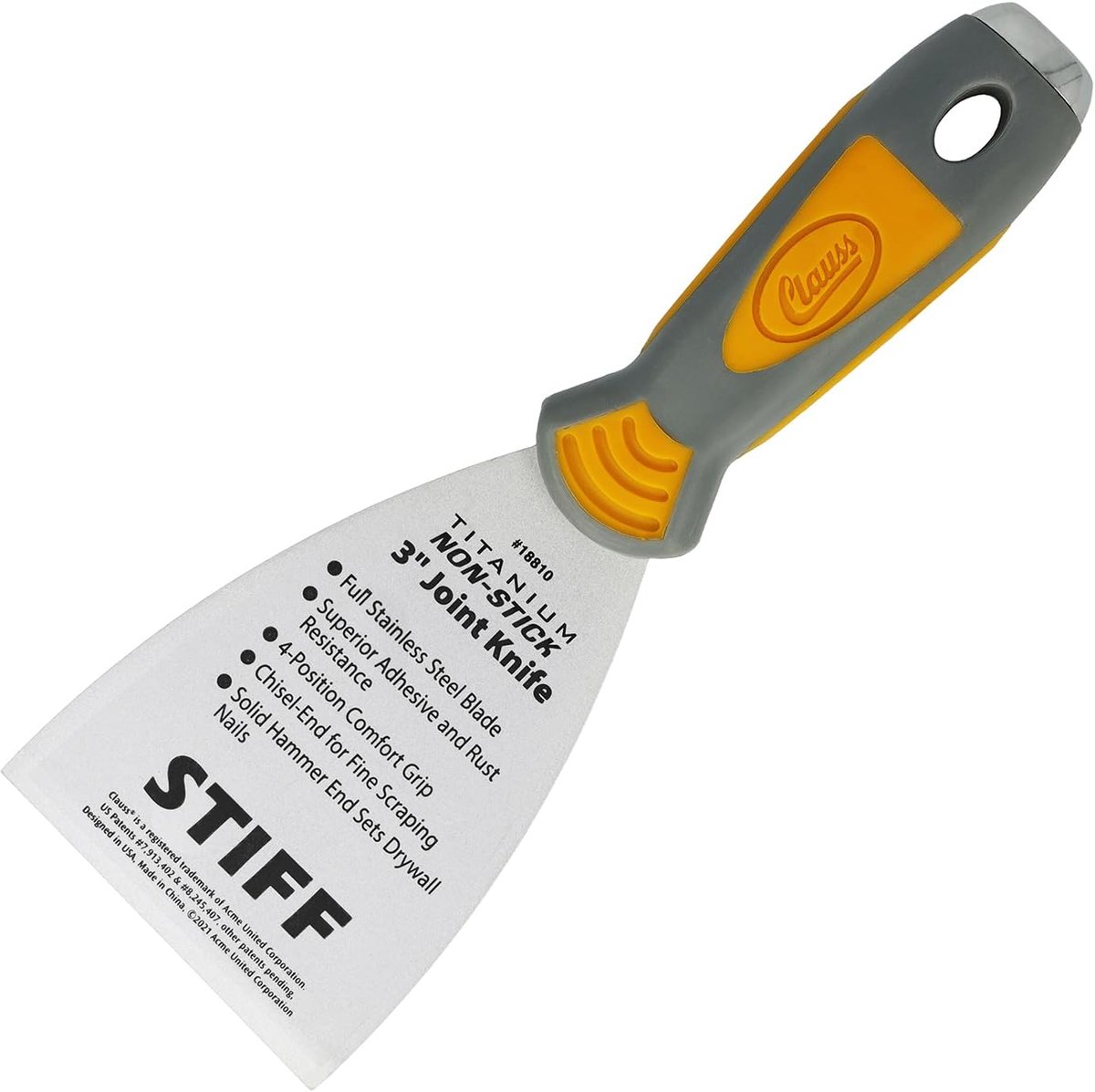 Thijox - Clauss Plamuurmes 3 inch (7,6 cm) Professioneel, Stijf Geslepen Lemmet, Titanium Gebonden Roestvrijstaal met Antiaanbaklaag, Ergonomische Ant