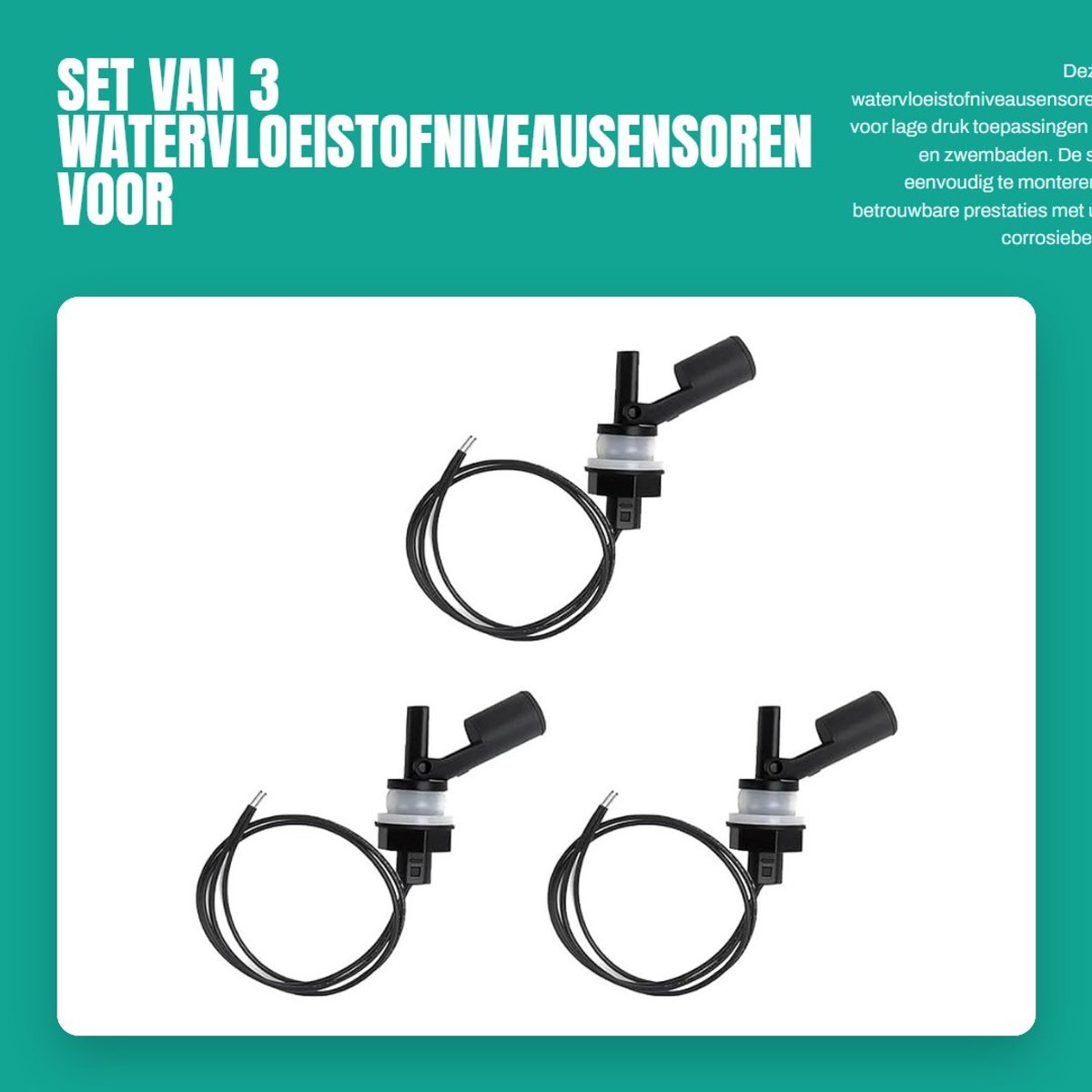 Dailygoods- Waterniveausensor Hoge Gevoeligheid - Vlotterschakelaar - Corrosiebestendig - PP-Materiaal - Zijdelingse Montage - 3 Stuks