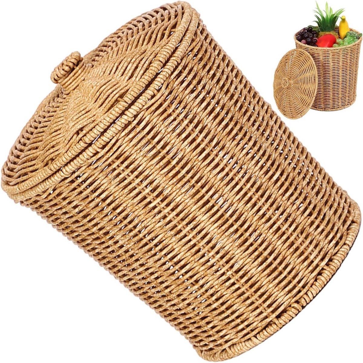 Rieten mand deksel - Rotan opberger - Woonkamer opruimen - Handgeweven design - 28x23cm - Natuurlijk