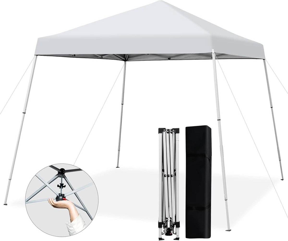 Opvouwbaar Paviljoen - Tuintent Partytent - Buitenactiviteiten Organiseren - In Hoogte Verstelbaar - 235x235 cm - Wit