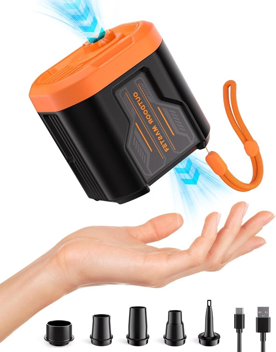 Draagbare Luchtpomp - Mini Inflator - Kamperen en Reizen - 2-in-1 Opblazen Leeglopen - Compact Formaat - Zwart Oranje