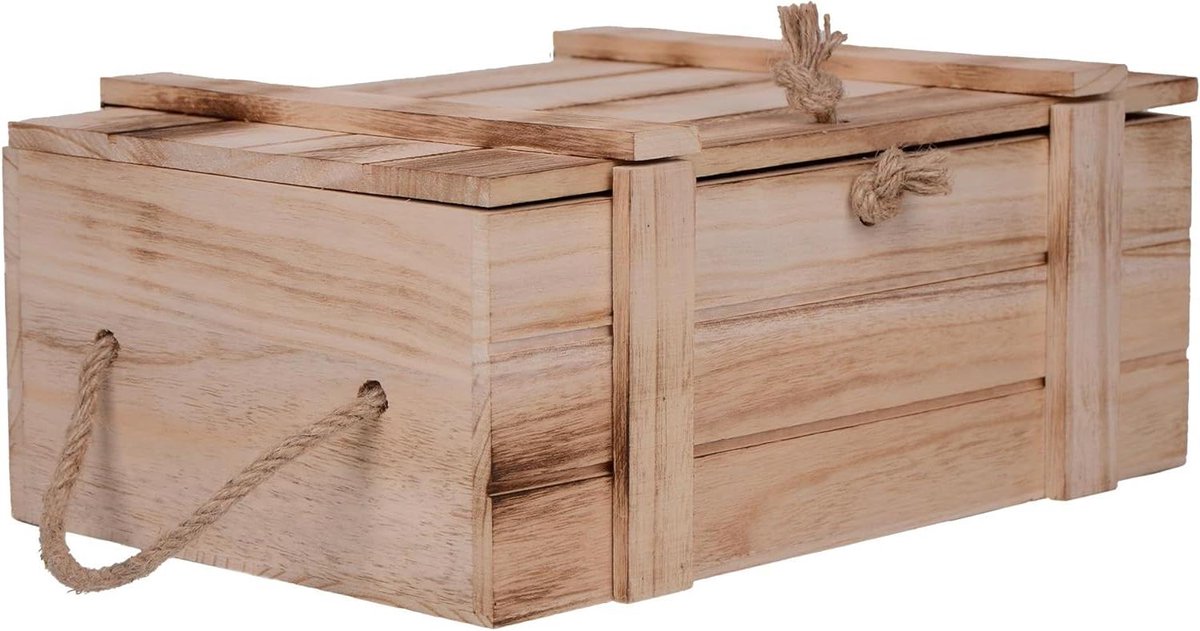 Houten kist - Decoratieve opberger - Spullen opbergen - Gevlamd hout design - 36 cm breed - Natuurlijk