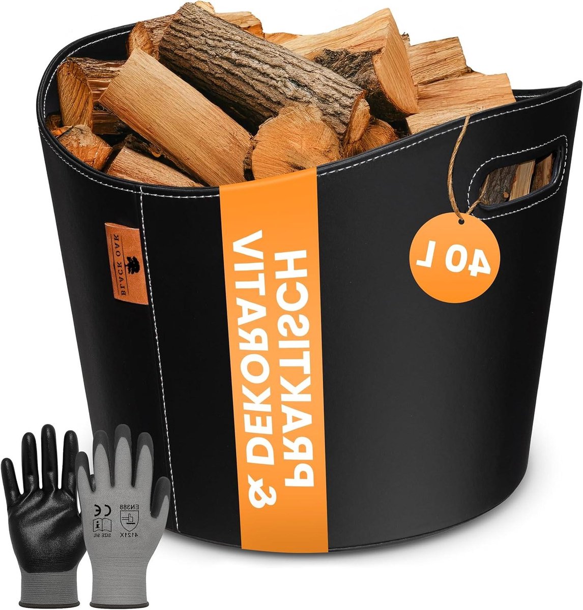 Houtmand - Brandhout tas - Haardhout opslag - Stevige kartonnen kern - 40 Liter - Zwart
