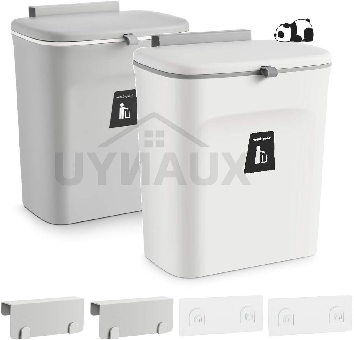 Keuken Compostemmer - Afvalbak Deksel - Afval Scheiden - Hangend Model - 9 Liter - Grijs Wit