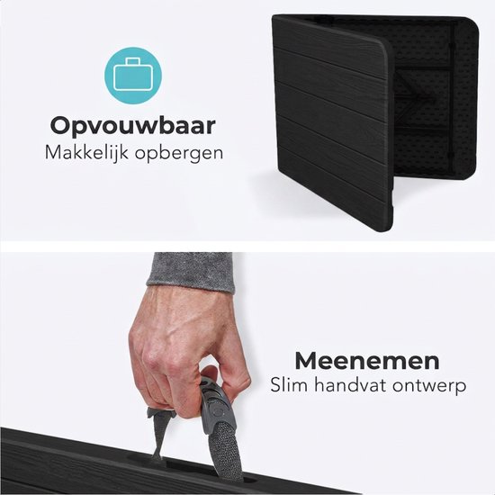 LifeGoods Inklapbare Tafel - 180x74 cm - Stevige Klaptafel - Weerbestendig - Inklapbare eettafel - Campingtafel - Vouwtafel voor Binnen en Buiten - Zwart houtnerf look van Merkloos — afbeelding 3