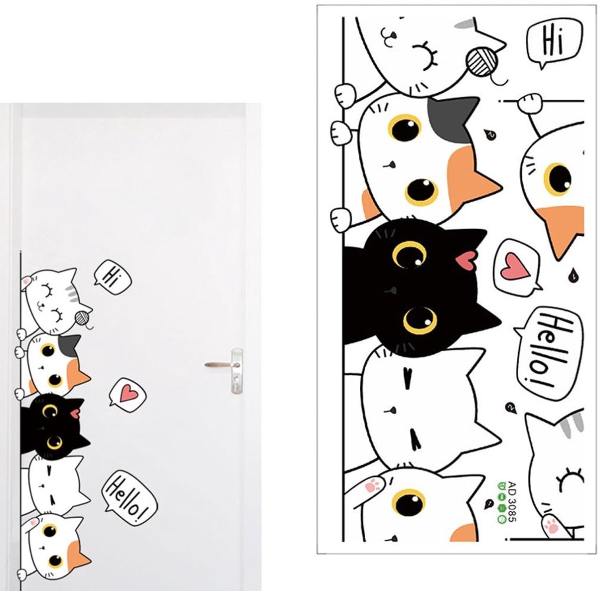 Inovra- Deursticker Kat Cartoon - Muursticker Kinderkamer - Muurdecoratie Slaapkamer - Woondecoratie - Veilig Vinyl - Eenvoudig aan te brengen