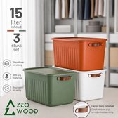 Zeo Wood® - Opbergbox met Deksel - Opbergdozen met Deksel - Opbergmand met Deksel - Set van 3 - 15L - Multicolour