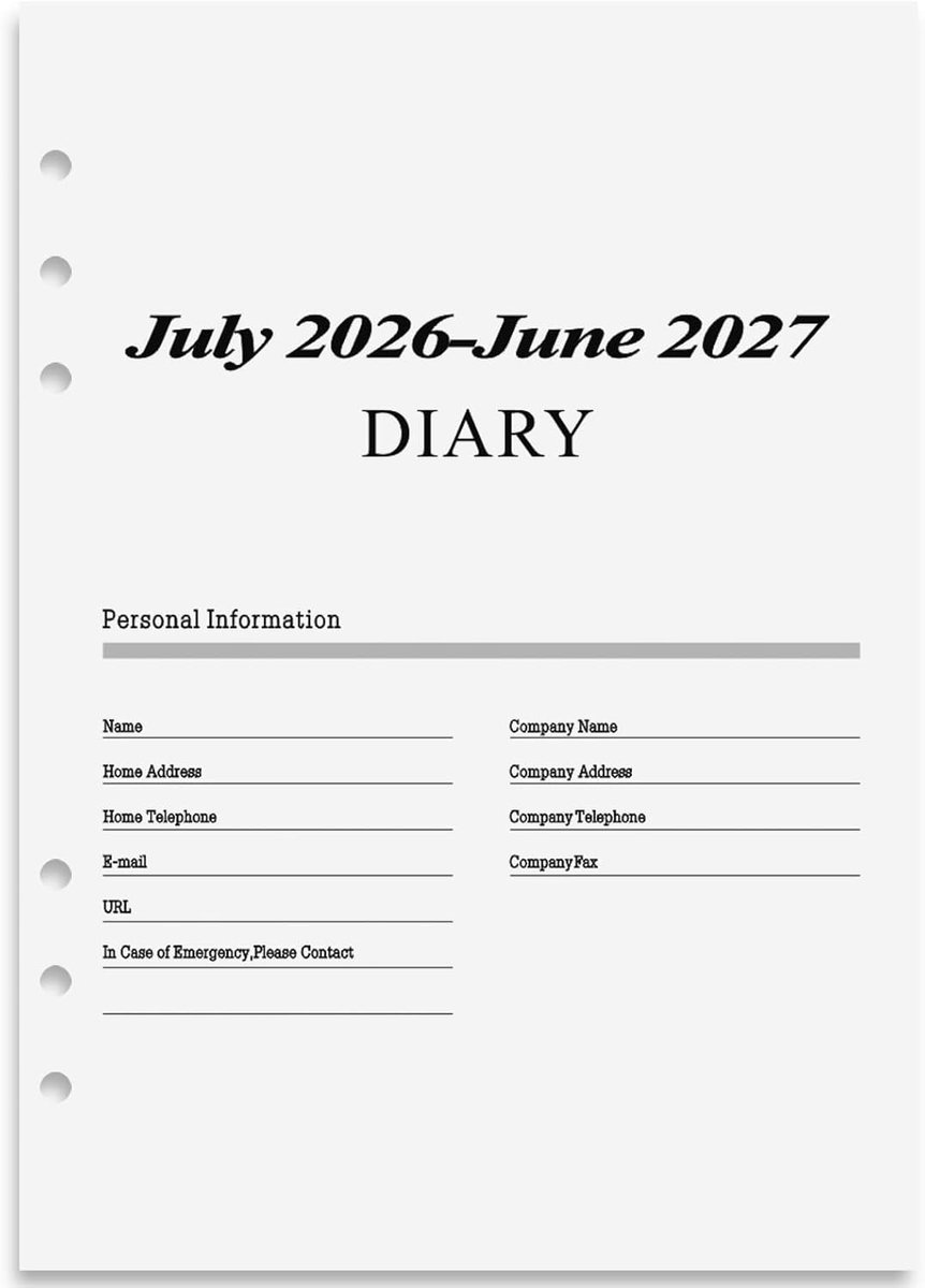 Thijox - A5 Refill Papieren Dagelijkse Planner Refills 6 Gaten - Notitieboekpapier, Persoonlijke Agenda, Organizer, 100 Vel, Wit, Voor Thuis en Werk
