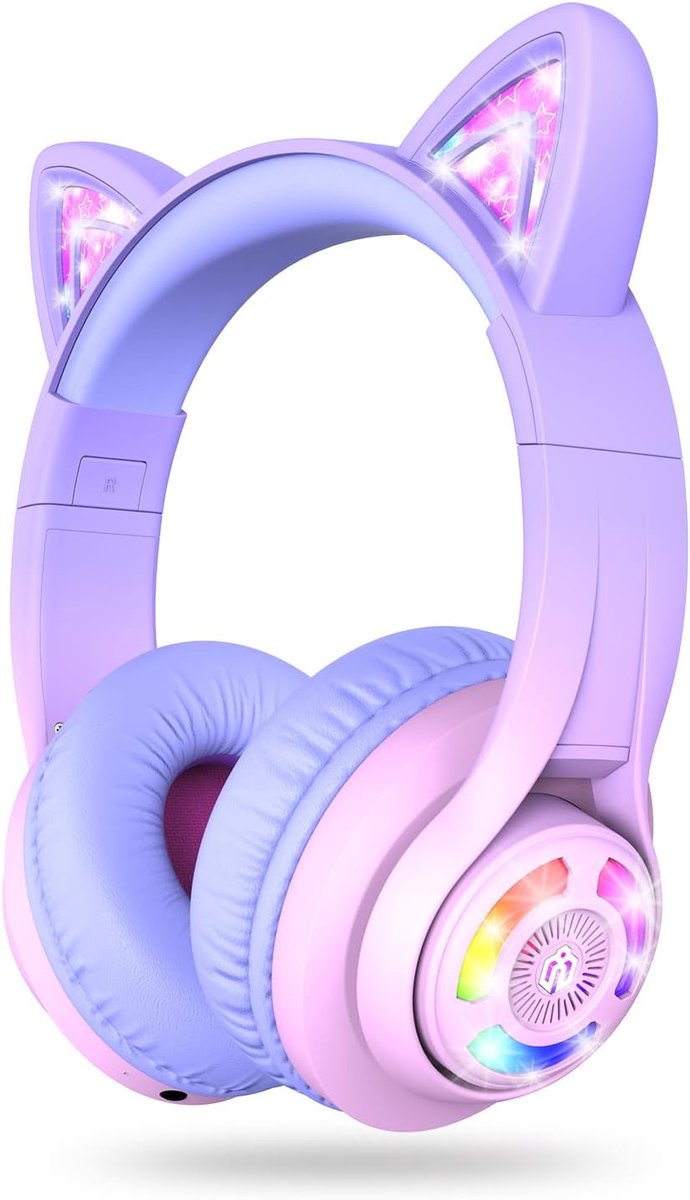 Thijox - Bluetooth Hoofdtelefoon voor Kinderen met Kattenoren, 74/85 dBA Volumeregelaar, 50 Uur Speeltijd, Bluetooth 5.2, Kinderhoofdtelefoon met Micr