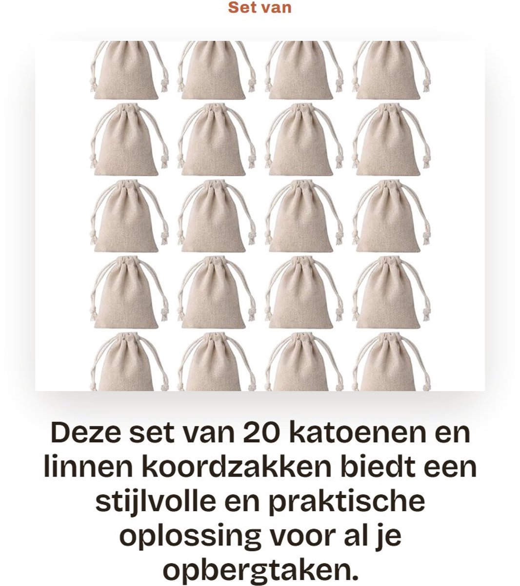 Inovra- Opslagzakken 20 Stuks - Katoenen/Linnen - Trekkoord - Draagbaar - Multifunctioneel - 10x8 cm - Opbergtassen