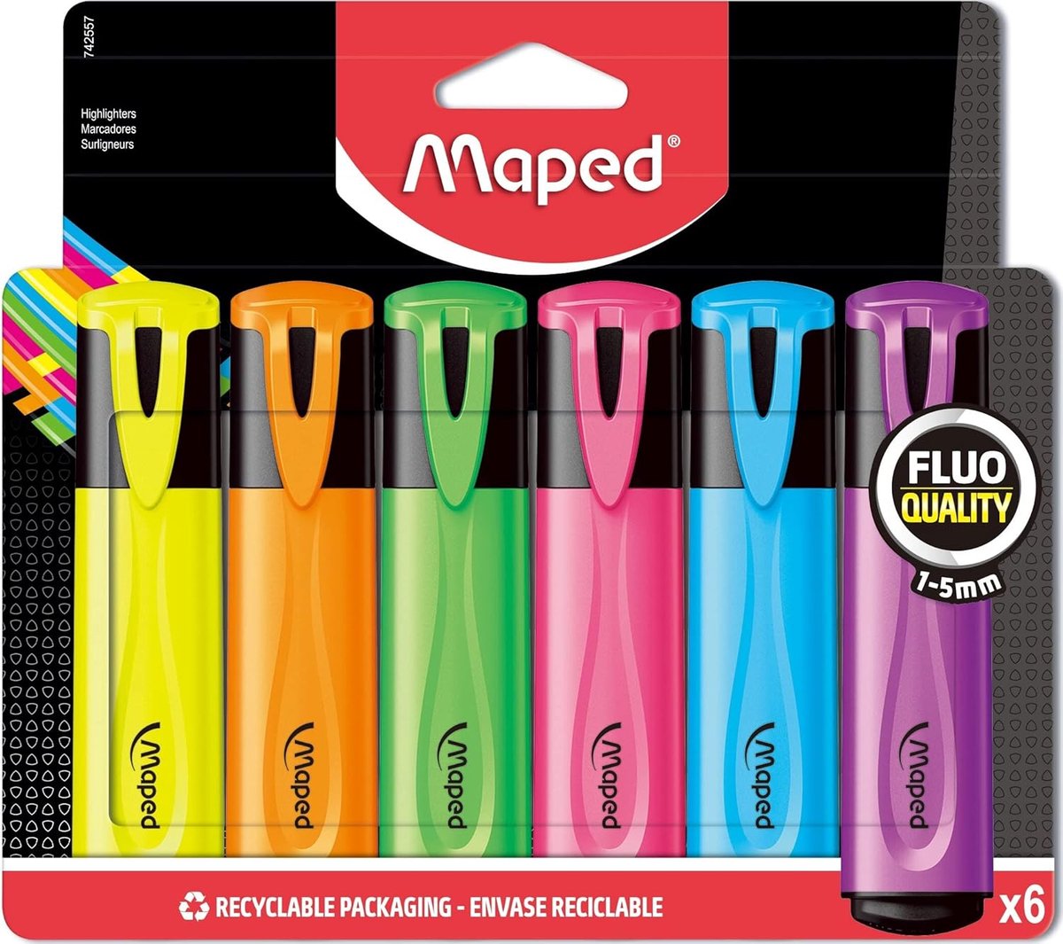 Thijox - Zakreslacz Fluo Peps Mix Kleuren 6 Stuks in Etui - Hoogwaardige Fluorescerende Markers voor Creatief Gebruik, Kinderen, School en Hobby