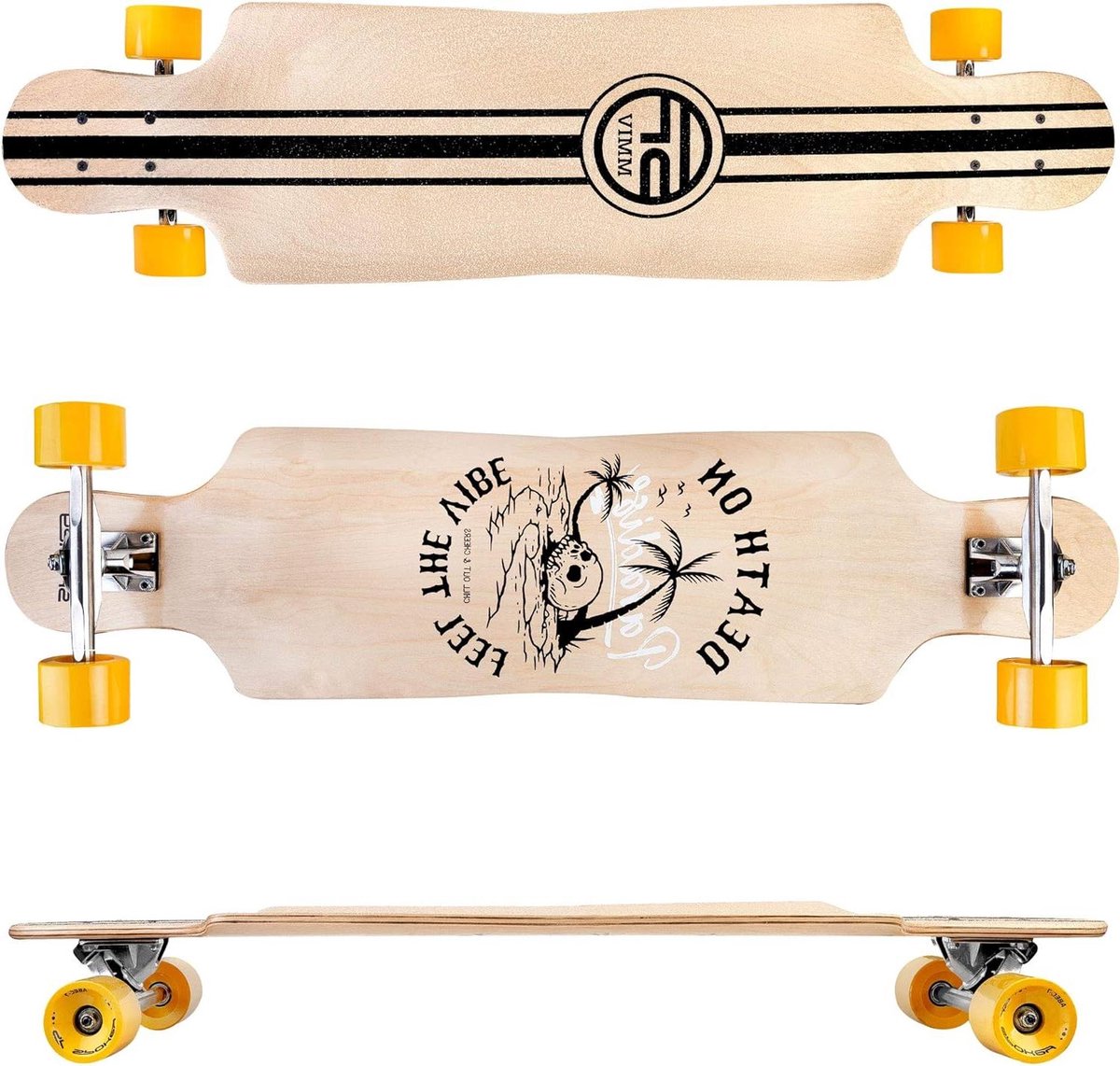 Longboard Skateboard Freeride Board Hoge Snelheden 7-laags Esdoorn Dek 94 x 23.5 cm Natuurlijk