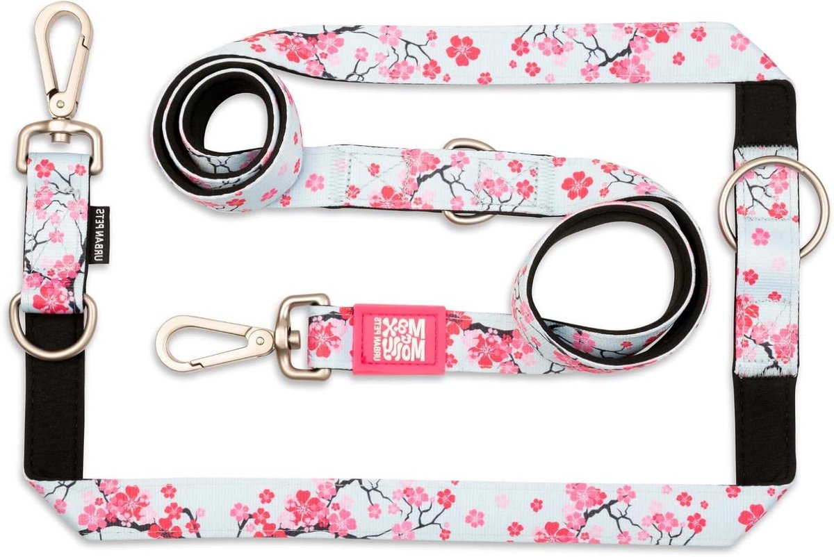 Multifunctionele Hondenriem - Verstelbarelijn - Hondentraining Wandelen - 7 Gebruiksfuncties - 2 Meter - Cherry Bloom