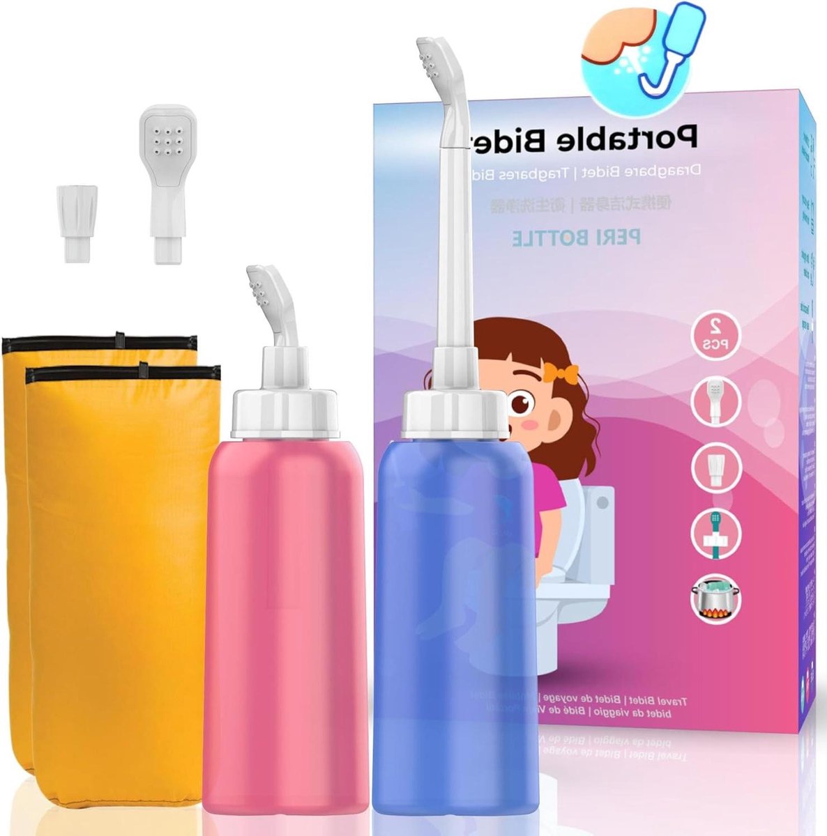 Draagbare Bidet Set - Persoonlijke Douche - Hygiëne Onderweg - Ergonomisch Ontwerp - 500ml 2 Stuks - Wit