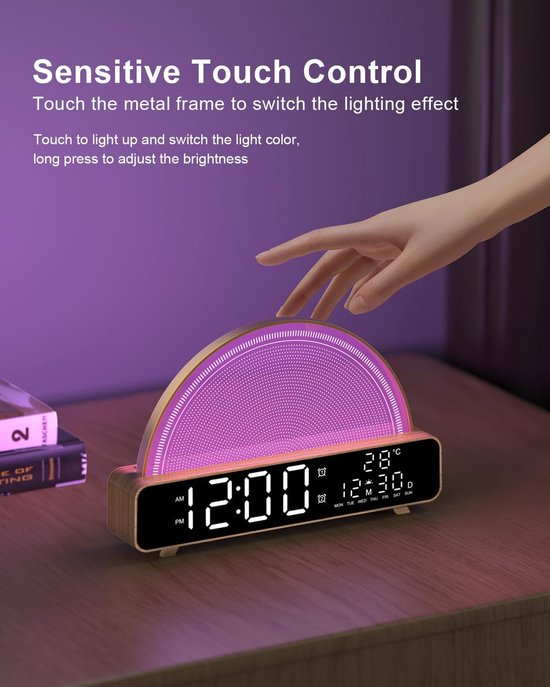 Wekker met Licht - Nachtlamp - Rustig Wakker Worden - Simuleert Zonsopgang - 23 x 14.5 cm - Wit — afbeelding 3