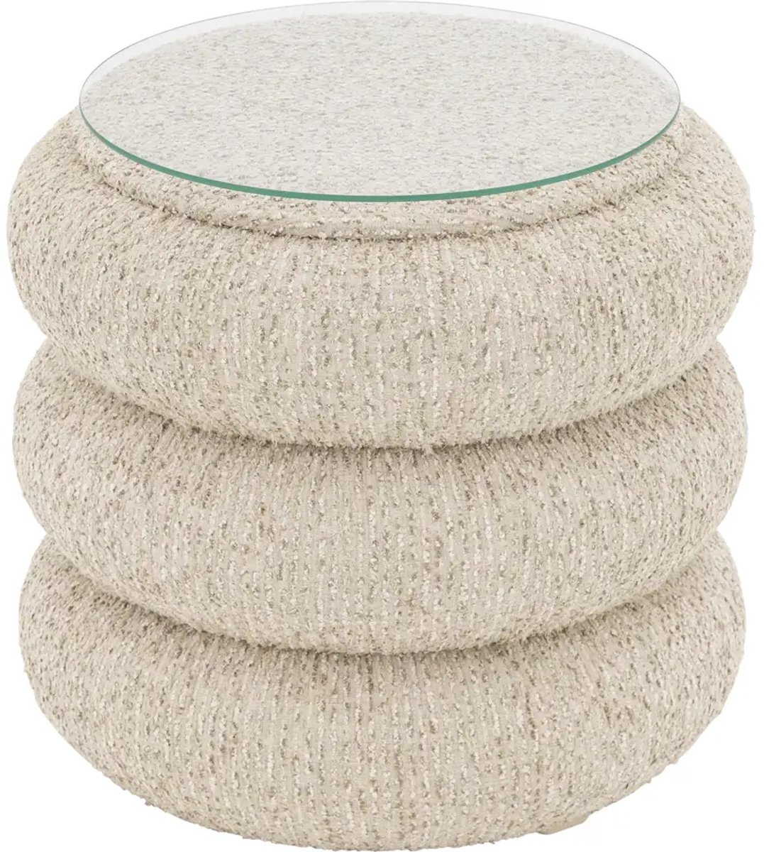Goossens Nachtkastje Cloud, Rond 42 Cm, 42 Cm Hoog, Incl. Glasblad Rond Opleg - Stof Beige