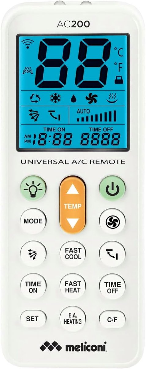 SnelShoppen - Universele Afstandsbediening voor Airconditioning, Compatibel met Meeste Merken, Display met Achtergrondverlichting en Zaklampfunctie, W