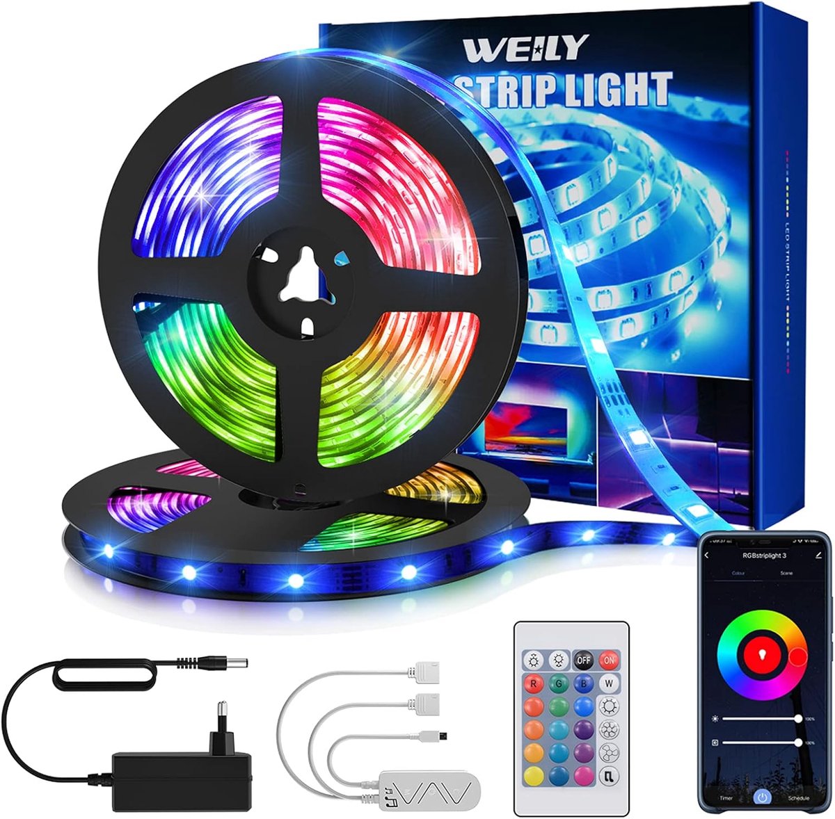 Thijox - 15M Wifi LED Strip RGB Kleurveranderend Smart Lichtstrip met App Controle, Afstandsbediening, Spraakbesturing voor Feest, Tuin, Keuken - Ener