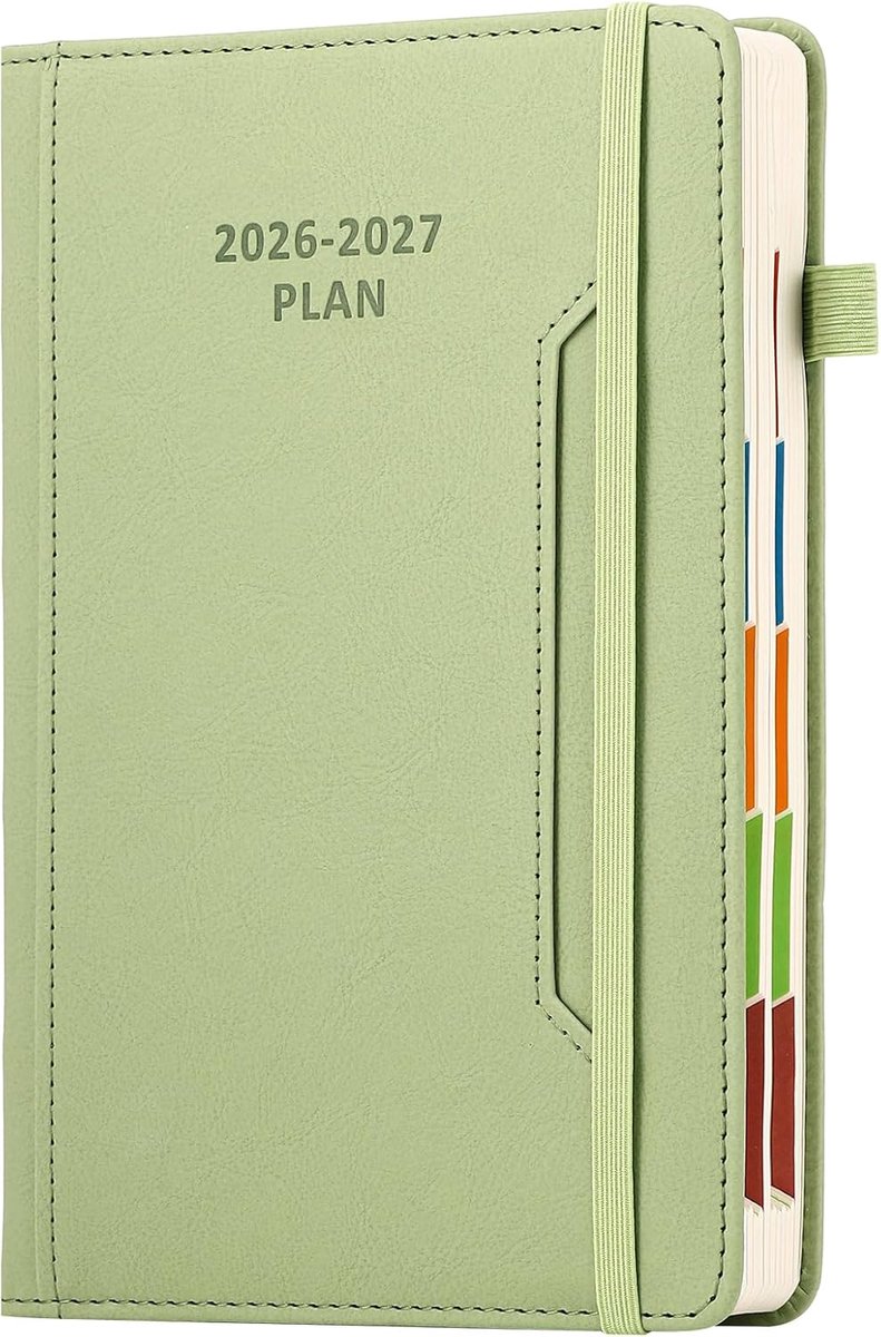 Dailygoods- Academisch Dagboek A5 - Agenda 2026/2027 - Planner - Hardcover - Elastische Sluiting - Voorvak - Kleurrijke Maandelijkse Tab