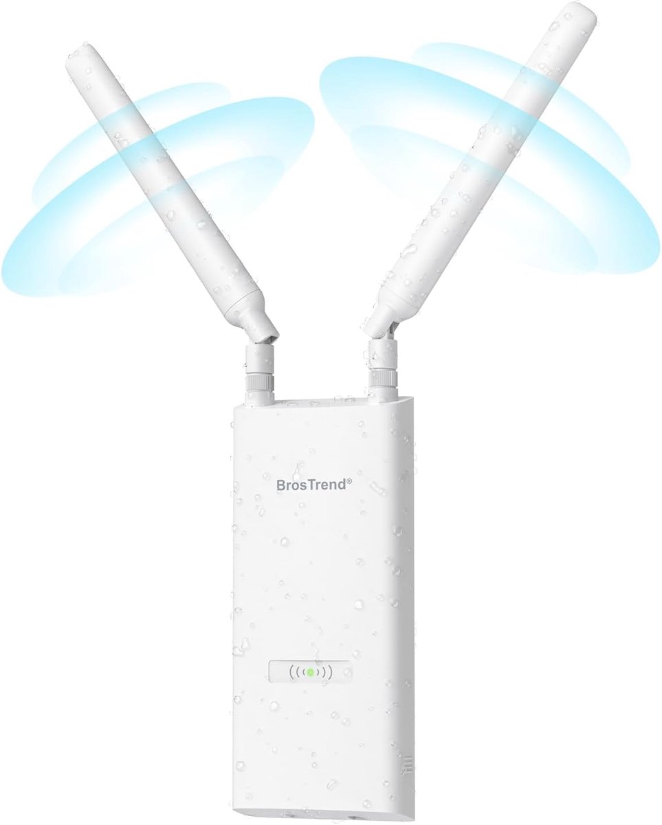 Thijox - AC1200 WiFi-Extender Buiten met Groot Bereik, Dual-Band 5GHz + 2,4GHz Signaalversterker, Gigabit RJ45-Poort en Passieve POE-Adapter voor Tuin